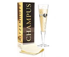 RITZENHOFF Champus Champagnerglas von Sandra Brandhofer, aus Kristallglas, 200 ml, mit edlen Gold- und Platinanteilen, inkl. Stoffserviette