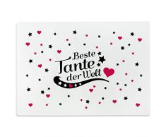 Wandkings Glasschneidebrett mit Schriftzug „Beste Tante der Welt“ - Glasschneideplatte, Schneidebrett aus Glas, Frühstücksbrettchen