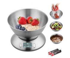 himaly 5KG Digitale Küchenwaage Edelstahl Edelstahlschüssel, Digitalwaage Briefwaage mit Tara-Funktion, großem LCD-Display, Auto-Off, elektronische Waage für Nahrungsmittel, Backen, Kochen