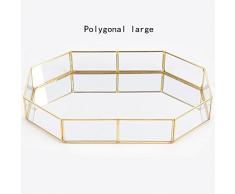 Glas Tablett Tee Tablett Ablagefach für Kosmetik Schmuck Polygonal Retro Obstteller Gebäckschale Nachmittagstee Tablett, Goldenes Vintage Kupferstreifen By Seasaleshop