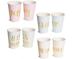 Pappbecher von Blue Panda (52er-Pack) – 4 Motive mit Goldschrift “Lets Party”, “Hooray”, “Yay”, “Cheers” - Für Partys, Geburtstag, Abschlussfeier, Hochzeit - Grün, Gelb, Pink, Blau - 0,3 L/12 oz