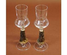 GTK - Geweihe & Trophäen KRUMHOLZ 2 x Grappa Grappaglas mit REH Geweih Griff Kristallglas Glas Grappakelche Neu