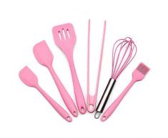 Feleph Küchenhelfer Set Silikon Kochgeschirr Set Küchenutensilien Set Aufhängen Hitzebeständig Kochbesteck Hochwertige Hitzebeständig Antihaft Backutensilien (Pink) (Pink 6 Stück)