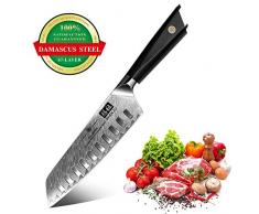 SHAN ZU Kochmesser, Santokumesser Küchenmesser 18cm Profi Messer Damaskus Carbon AUS-10 Edelstahl Scharfe Messerklinge Ergonomischer G10 Griff Exquisiter Geschenkverpackun