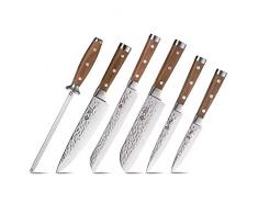 BGT 6er Damastmesser Küchenmesser Set, Japanische Kochmesser Profi Messer, 67 Schichten VG-10 Küchenmesser Scharf Teakholzgriff mit Messer Rollentasche