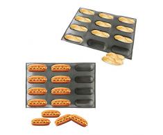 NBSXR Silikon-Baguette-Pfanne, Set-Food-Grade-Antihaftbeschichtung Perforierte Baguette-Brottöpfe, Hot-Dog-Formen, für das französische Brotbacken von 12 Broten