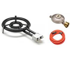 Gasbrenner 38cm 2-flammig 17,5kW Kocher Ringbrenner Gaskocher Paella Grill Camping Paella-Pfannen incl. Gasschlauch + 50mbar Regler