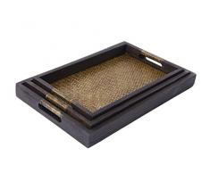 Serviertablett aus Holz 3er Set Bambus Tablett mit Griffen und rutschfester Oberfläche