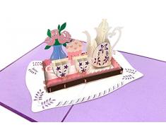 3D Pop up Karte Tee-Service mit Blumenstrauß, Rosen & Cupcake/Muffin, Grußkarte, Glückwunschkarte zum Geburtstag, Geschenkkarte, Happy Birthday Card, Geburtstagskarten