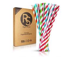 Papierstrohhalme Biologisch Abbaubar und Recyclebar – 100 Stück – Bunte Umweltfreundliche Bio und Öko Papier Trinkhalme für Partys, Cocktails, Deko, Hochzeiten