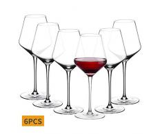 Amisglass Kristall-Weingläser, bleifrei, transparent, klassisches Design, perfekt für Rotweine und Weißweine, Kristallglas, Reine Stielglas-Kollektion, Cabernet-Rotweingläser, 6er-Set 600 ml…