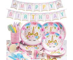 Yosemy Gebutstag Party Set Einhorn Party-Set 114-pcs Einweg Pink Mädchen Einhorn Geburtstag Geschirr Kit Teller Becher für 16 Kinder Geburtstagsgeschenk,Kindergeburtstag,Party Deko,Baby Shower