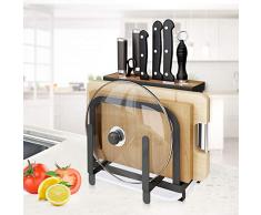 OGORI Messerhalter Edelstahl Messerblock 3 in 1 Universal-Messerhalter Schneidewerkzeug Ständer Messerblock schwarz Kann Topfdeckel oder Schneidebrett setzen Ohne Messer