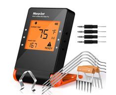 Grillthermometer mit, Morpilot Bratenthermometer Garten Digital Thermometer mit großem LCD-Display, 4 Edelstahl Temperaturfühlern, App für Grillen, Backen, Ofen Kochen Steak