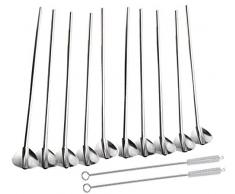 Liuer Edelstahl Strohhalme Set,10PCS Cocktail Strohhalme Latte Macchiato Löffel mit 2 Reinigungsbürsten Extra lang & Wiederverwendbar für Smoothie,Milchshake Alternative zu Plastik Strohhalmen
