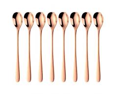 Bisda Kaffeelöffel Eislöffel Edelstahl Cocktail Rühren Löffel von 8, Rose Gold Löffel mit langem Griff