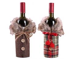 Nrpfell 2 StüCke Weihnachten Pullover Wein Flasche Abdeckung, Neueste Kragen und Taste Mantel Design Wein Flasche Pullover Wein Flasche Kleid Sets Weihnachten Party Dekorationen (Stil A)