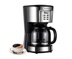 Kaffeemaschine, BOSSETY 12 Tasse Kaffeemaschine Intelligente programmierbare Kaffeemaschine, Latte und Cappuccino Kaffeemaschine mit Karaffenfilterkorblöffel Silber 1200ml