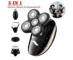 Elektrorasierer,5 in1 wasserdichtes Elektrischer Rasierer USB 5D Rasierapparat Trimmer-Pflegeset für Männer mit 5 Schwimmköpfen, Nasenhaarschneider,Gesichtsrasierer,Nass &Trockenrasierer
