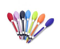 Fiyuer 7 Pcs Grillzange Silikon Hitzebeständig Zange Küche Set Küchenzange Edelstahl Hitzebeständige Lebensmittelzange Salat,Backen Servieren Buffet Ofen Brot Nudeln(7 Farben)