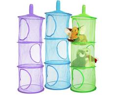 com-four® 3X Hängeregal mit 3 Fächern - Hängeorganizer - Aufbewahrungs-Netz für Wäsche und Spielzeug - Faltbarer Korb Aufbewahrungssystem zum Aufhängen, Ø 26 cm