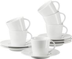 Gepolana Espressotassen, Espresso Set 12-teilig, Porzellan weiß - spülmaschinenfest, mikrowellengeeignet