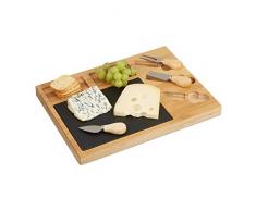 Relaxdays 10022234, natur Käsebrett Set, Bambus Käseplatte unterteilt, 3 Käsemesser, Schieferplatte, HxBxT: 3 x 40 x 30 cm