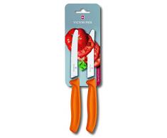 Victorinox Swiss Classic 2er Set Gemüsemesser mit Wellenschliff, 11 cm Klinge, Klingenschutz, Spülmaschinengeeignet, orange