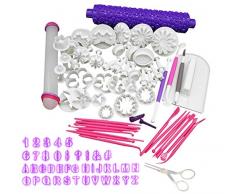 ilauke DIY Backen Fondant Stempel Set 94tlg.Tortendeko Ausstecher Ausstechformen Auswerfer Modellierwerkzeug Mit Premium Backzubehör, Zahlen, Buchstaben, für Fondant Ausstechformen