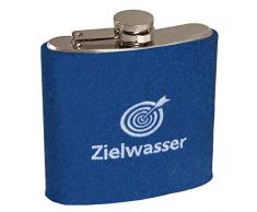 ebos Edelstahl Flachmann, 180ml - Verschiedene Motive ✓ Filzhülle ✓ Robust | Taschenflachmann in Silber für Schnaps | edle Taschenflasche mit Hülle aus 100% Woll-Filz (Zielwasser blau)