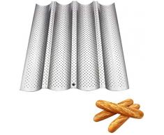 ANGAZURE Baguetteform Backblech, 4 Mulden mit Antihaft Beschichtung Edelstahl Baguetteblech Backblech für Hitzebeständige Kuchen Form zum Backen 38 * 32 * 2cm