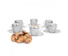 Van Well Portofino 6er Set Espressotasse + Untertasse, Espresso-Set, Liniendekor, edles Marken-Porzellan