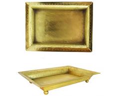 Orientalisches eckiges Tablett Schale aus Metall Genna 24cm groß Gold | Orient Dekoschale mit hoher Rand | Marokkanisches Serviertablett Eckig | Orientalische goldene Deko auf dem gedeckten Tisch