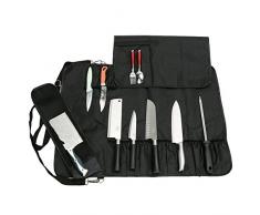 QEES 17 Fächer Messeraufbewahrung mit großer Kapazität, Rollentaschenwerkzeug für Dickes Messer, Fleischermesser, Messertasche für Köche, Küchenwerkzeugtasche für Küchenmesserset