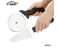 Fuumiy Pizzaschneider Pizzaschaufel 2pack teilig Set, Scharfe Pizzaroller Pizzarad-Pizza Cutter aus Edelstahl Räder und Kunststoff Griff, spülmaschinengeeignet | Schwarz