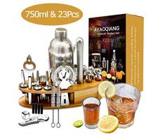 AYAOQIANG Cocktail Shaker Geschenk Edelstahl 24 Teiliges Cocktail Set Bar Zubehör Cocktailset 750 ML Cocktailshaker mit Holzständer Für Barmann Männer und Frauen, Ideal für Zuhause oder die Bar
