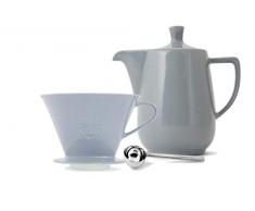 Friesland Kaffeefilter 1x4 1 Loch Porzellan steingrau + Kaffeekanne 1,0L + Kaffeemaßlöffel