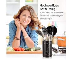 Livistro Premium Silikon-Edelstahl Küchenhelfer Set Küchenutensilien 9 teiliges Silikon & Edelstahl-Set Zange Spaghettilöffel Spatel Kochlöffel Schöpflöffel Pfannenwender Schaumlöffel Schneebesen