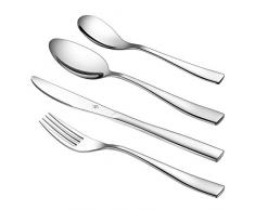 WUJO Besteckset, Besteck aus Edelstahl, 24-teiliges Silber Besteck Set inkl. Messer, Gabel, Löffel, Teelöffel Essbesteck für 6 Personen, Spiegelpoliert, Spülmaschinenfest