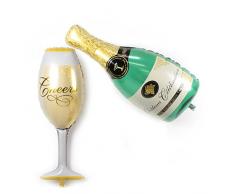 ballonfritz® Luftballon-Set Champagner Sekt Flasche und Glas - XXL Folienballon als Hochzeit Deko, Begrüßung, Party Geschenk, Fotorequisite oder Sektempfang-Überraschung