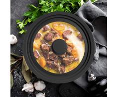 Relaxdays Topfdeckel universal, flexibler Glasdeckel mit Silikonrand & Dampfloch, Töpfe & Pfannen mit Ø 20-24cm, schwarz