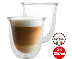 Caffé Italia Napoli 2 x 250 ml Doppelwandige Gläser - Thermogläser für Cappuccino Tee Heiß- und Kaltgetränke - spülmaschinengeeignet