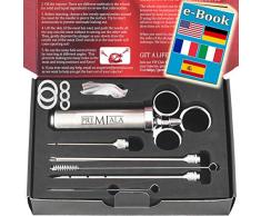 Premiala - Die Einzig Bratenspritze in Edelstahl 304 für alle Teile, die Essen berühren +3 Nadeln +5 Ersatz-O-Ringe +e-Book! 60ml 2 Unzen Profi-Marinadenspritze für Rind, Huhn, Gebäck mit Marmelade zu befüllen