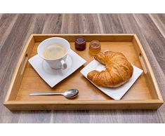 Momex Serviertablett aus Bambus, Holztablett mit Griffen rechteckig zum servieren von Kaffee, Tee, Frühstück 40cm x 28cm