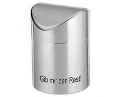 Tischabfallbehälter Swing MIT Gravur (z.B. Namen oder Spruch) von Esmeyer, Edelstahl matt gebürstet, Tischmülleimer mit Schwingdeckel, Tischabfalleimer Höhe: 15 cm Durchmesser: 12 cm