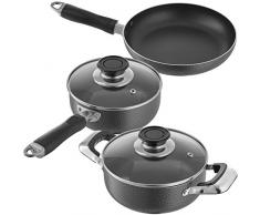 tectake 5 teiliges Aluminium Aluguss Kochtopfset inkl. Kochtopf Kasserolle Pfanne Glasdeckel