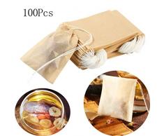 Teefiltertüten aus Papier mit Heißsiegel, Teebeutel, Teefilter, Kordelzug, Einweg-Teebeutel, 100% natürliches ungebleichtes Papier 100pcs