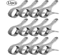 BETOY Edelstahl Strandtuch Clips, 12 Stück Wäscheklammern aus Edelstahl Strandtuch-Klammern Groß Windbeständig für Tägliche Wäsche, Strandtuch, Badetuch