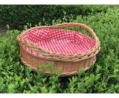 Bukora Tablett Rund 38 cm aus Weide mit Futter Rot Weiß Kariert