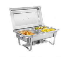 Royal Catering Chafing Dish Warmhaltebehälter Speisewärmer RCCD-1.3GN-1 (2 Brenner, inkl. GN 1/2, 2 x 1/4 Behälter, Wasserbehälter 6,5 L, Speisebehälter 8 L, Edelstahl)